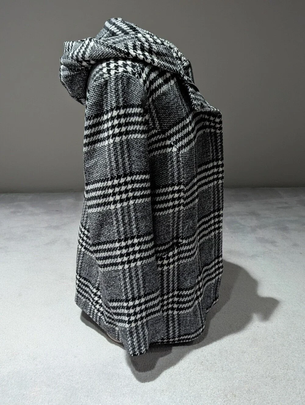 Maxwell Studio Black And White Plaid Peacoat Jacket With Hood - Picture 6 of 14